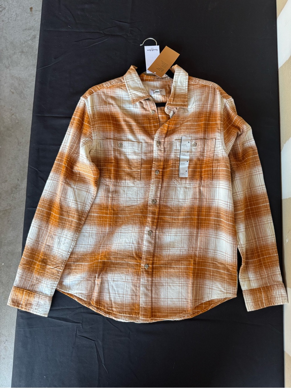 NWT Goodfellow & Co Men's Midweight Flannel Shirt Rust Brown Plaid Button Up